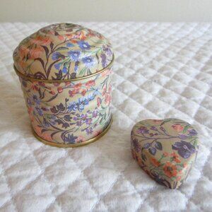Lot of 2 JUSTINS Floral Tins Can & Heart – Made in Switzerland